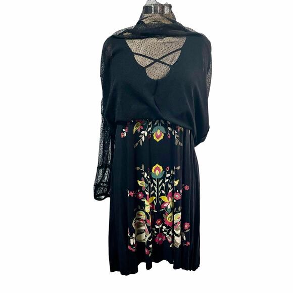 Scrapbook Black Sheer Lace Overlay Dress Crisscross Neckline Sz MED Whimsygoth - Picture 8 of 11